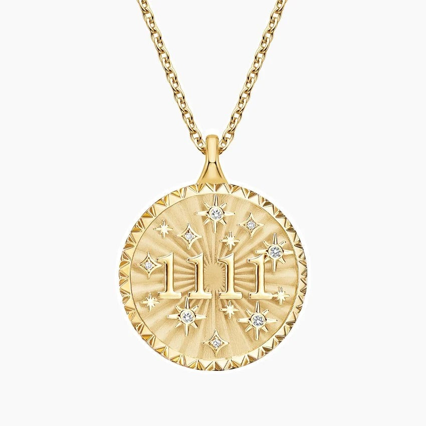 14K Gold "1111" Starburst Round Pendant Necklace