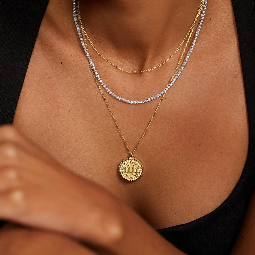 14K Gold "1111" Starburst Round Pendant Necklace