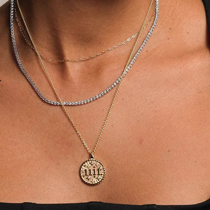 14K Gold "1111" Starburst Round Pendant Necklace