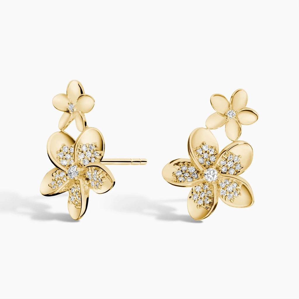 14K Gold Double Flower Diamond Stud Earrings