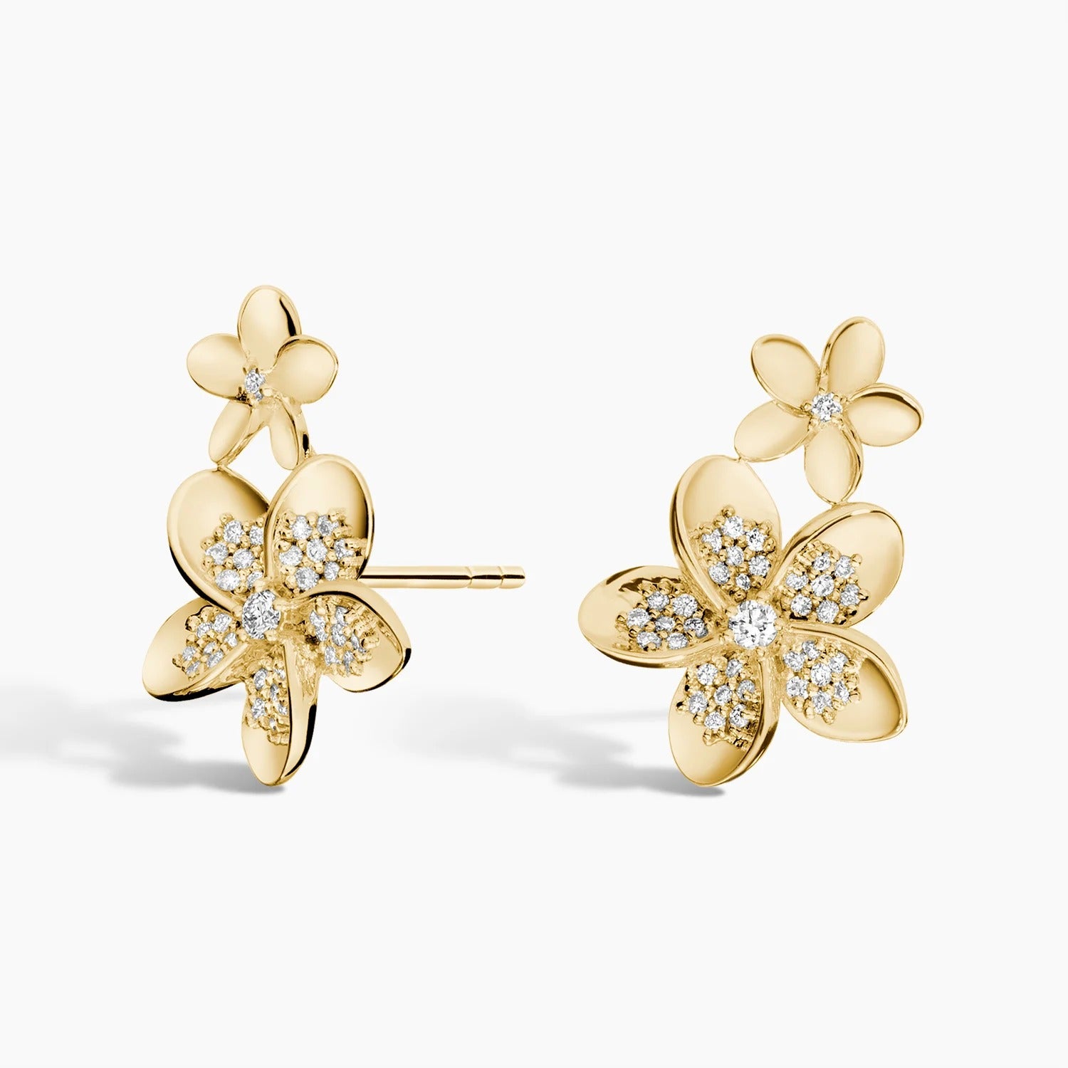 14K Gold Double Flower Diamond Stud Earrings