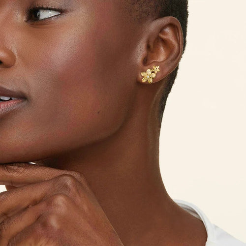 14K Gold Double Flower Diamond Stud Earrings