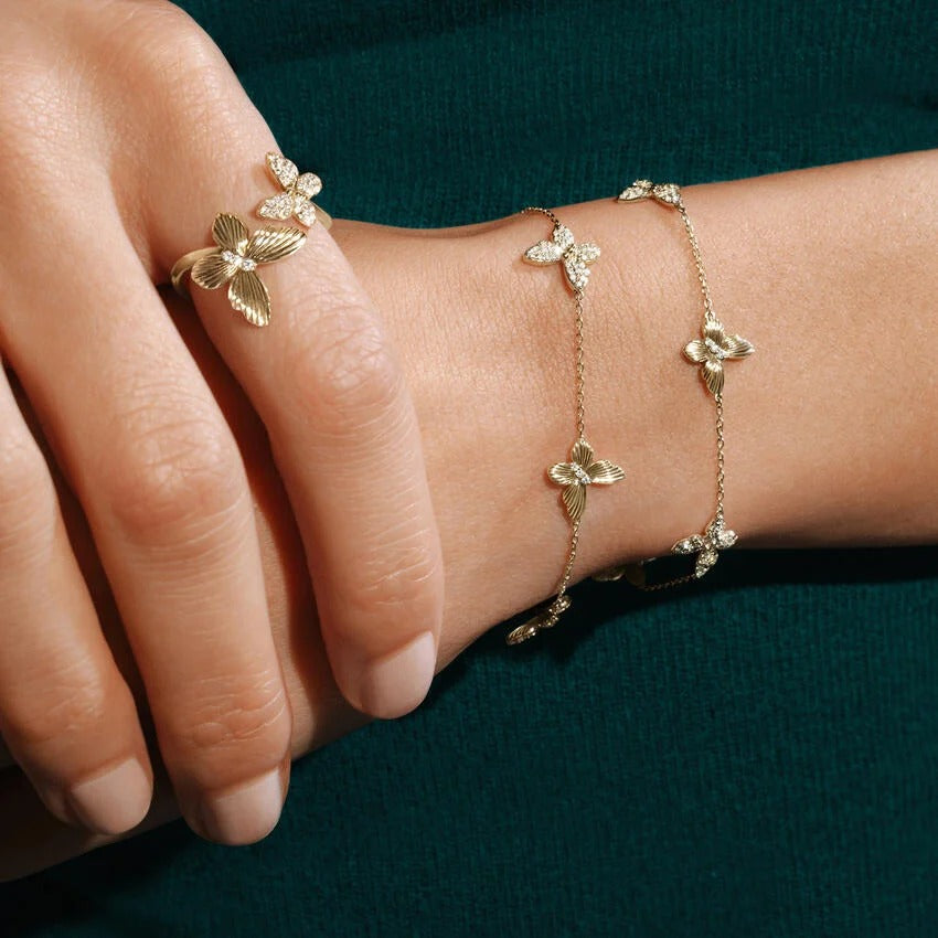 14K Gold Double Sided Butterfly Delicate Bracelet