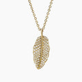 14K Gold Fully Diamond Paved Feather Pendant Necklace