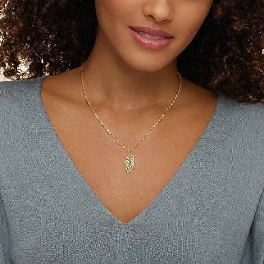 14K Gold Fully Diamond Paved Feather Pendant Necklace