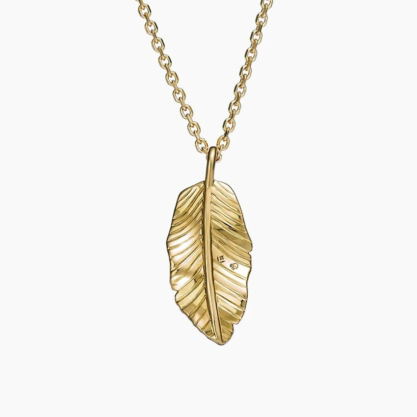 14K Gold Fully Diamond Paved Feather Pendant Necklace