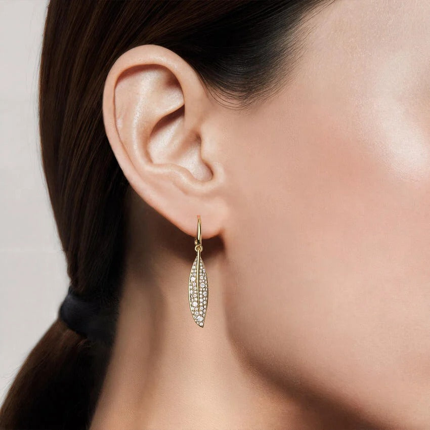 14K Gold Long Willow Leaf Ear Clips Fully Set with Diamonds
