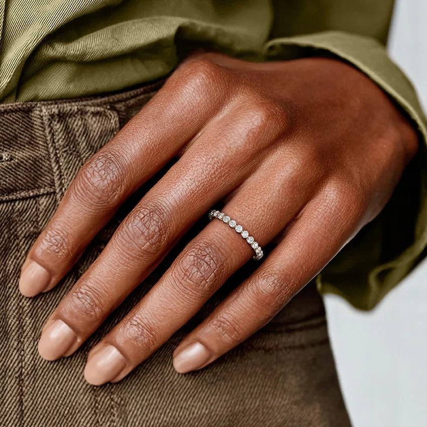14K Gold Plated Delicate Eternity Band with Round Diamonds