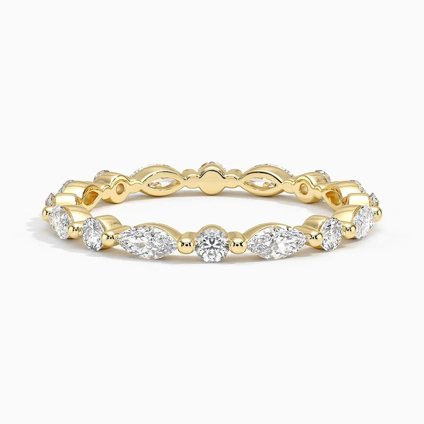 14K Gold Plated Ring With Alternating Round Diamonds