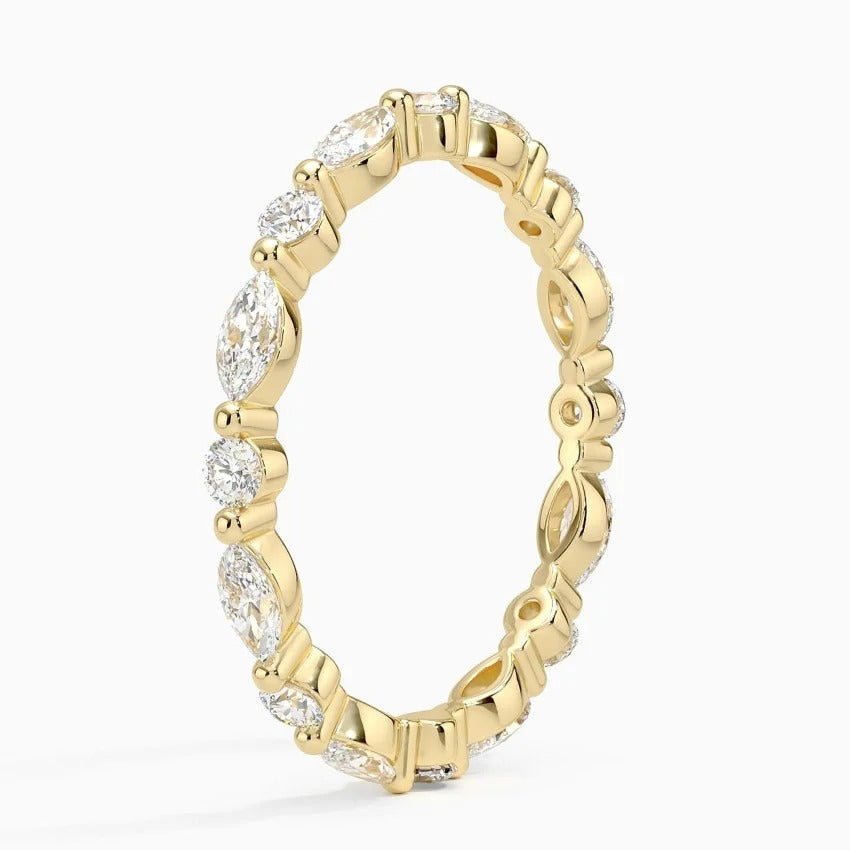 14K Gold Plated Ring With Alternating Round Diamonds