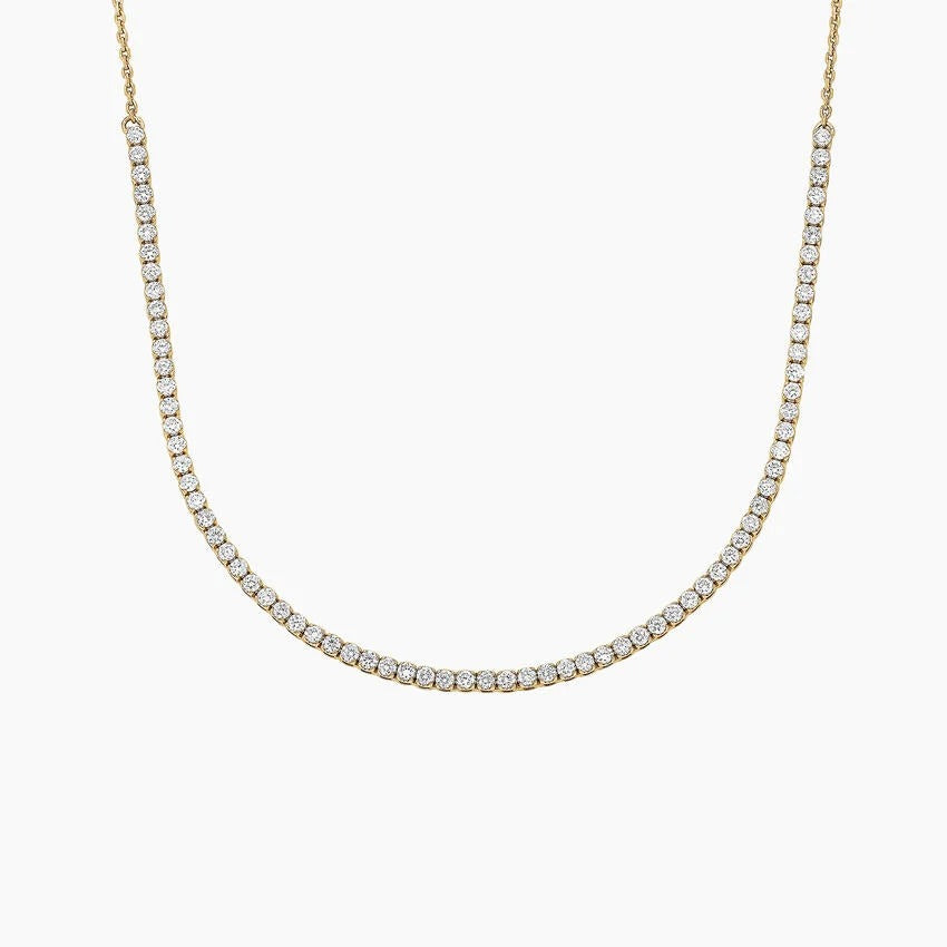 14K Gold Round Diamond Tennis Necklace With Bezel Bubble Settings