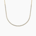 14K Gold Round Diamond Tennis Necklace With Bezel Bubble Settings