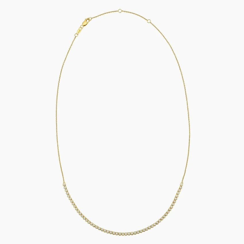 14K Gold Round Diamond Tennis Necklace With Bezel Bubble Settings