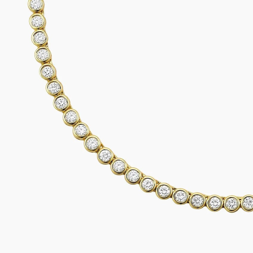14K Gold Round Diamond Tennis Necklace With Bezel Bubble Settings