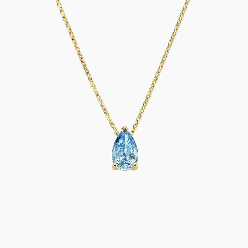 14K Gold Three Prong Pear Shaped Sapphire Collarbone Necklace