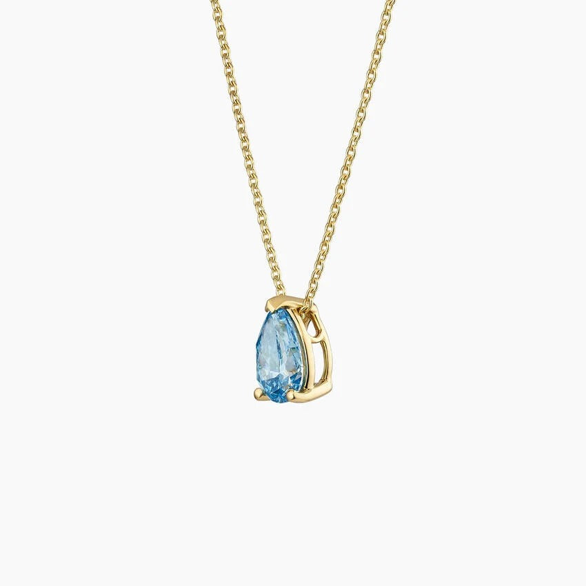 14K Gold Three Prong Pear Shaped Sapphire Collarbone Necklace