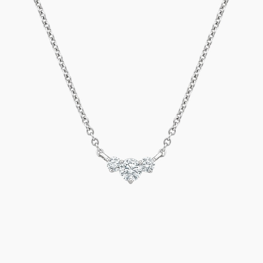 14K White Gold Three Diamond Simple Collarbone Necklace