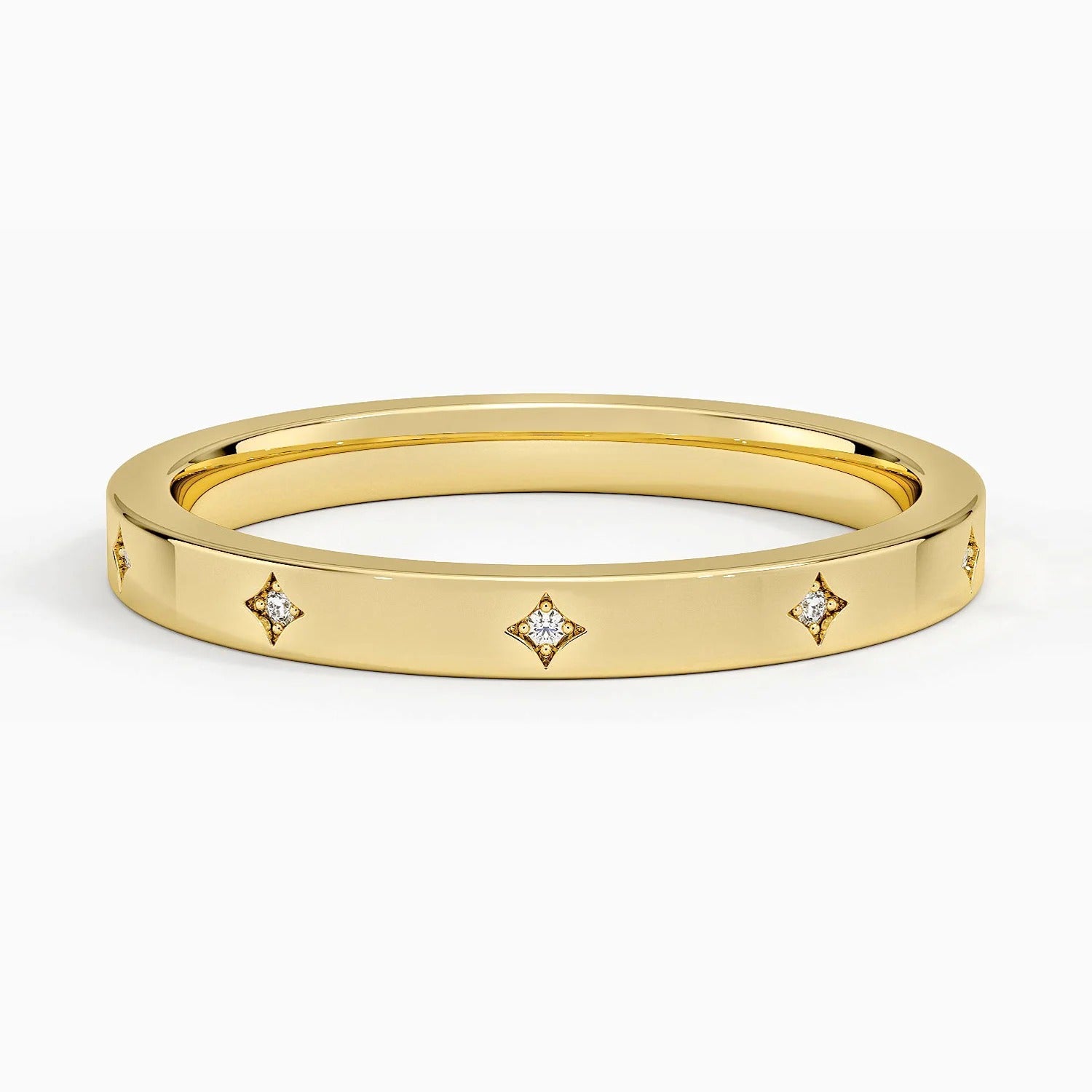 Diamond Accented Flat Edge 14K Gold Plated Ring