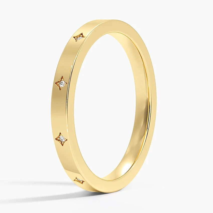 Diamond Accented Flat Edge 14K Gold Plated Ring
