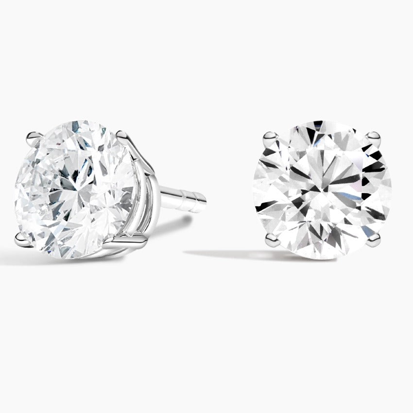 Four Prong Round Moissanite Silver Stud Earrings