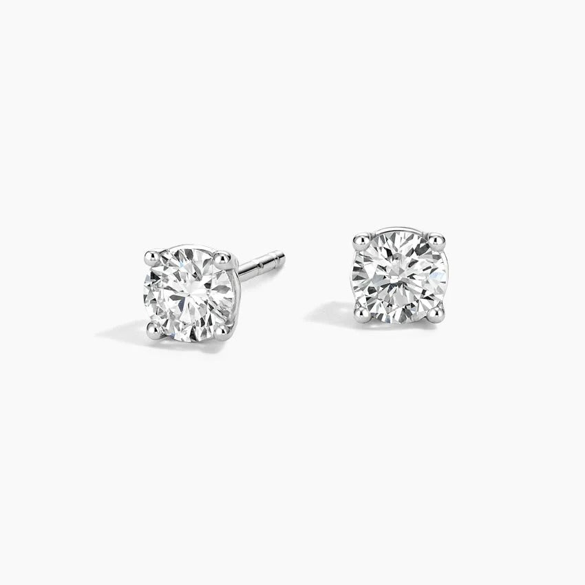 Four Prong Round Moissanite Silver Stud Earrings
