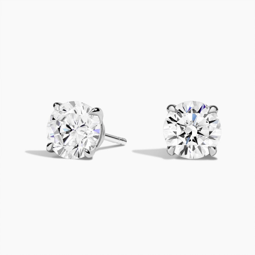Four Prong Round Moissanite Silver Stud Earrings