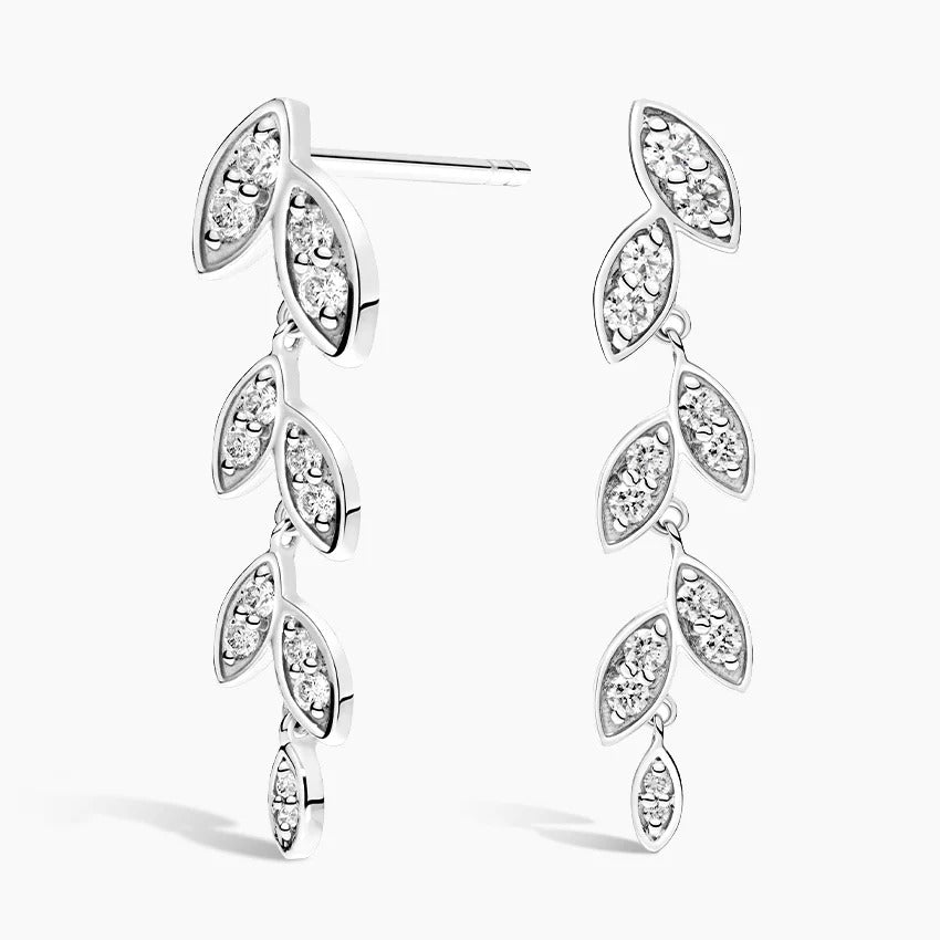 Platinum Long Drop Earrings With Full Diamond Pavé