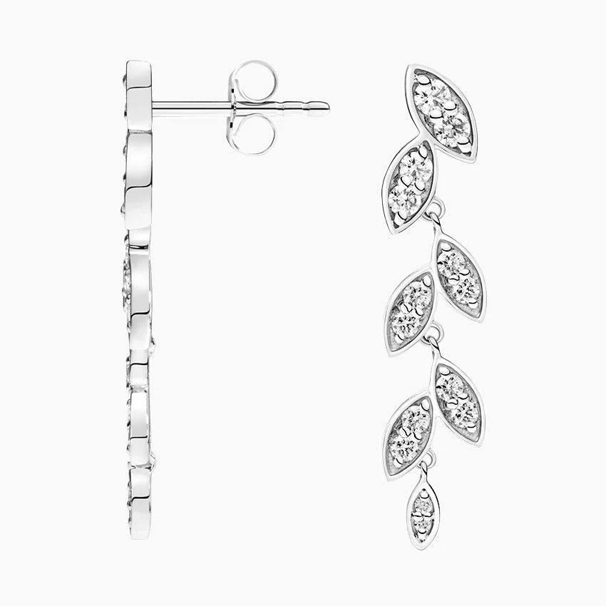 Platinum Long Drop Earrings With Full Diamond Pavé